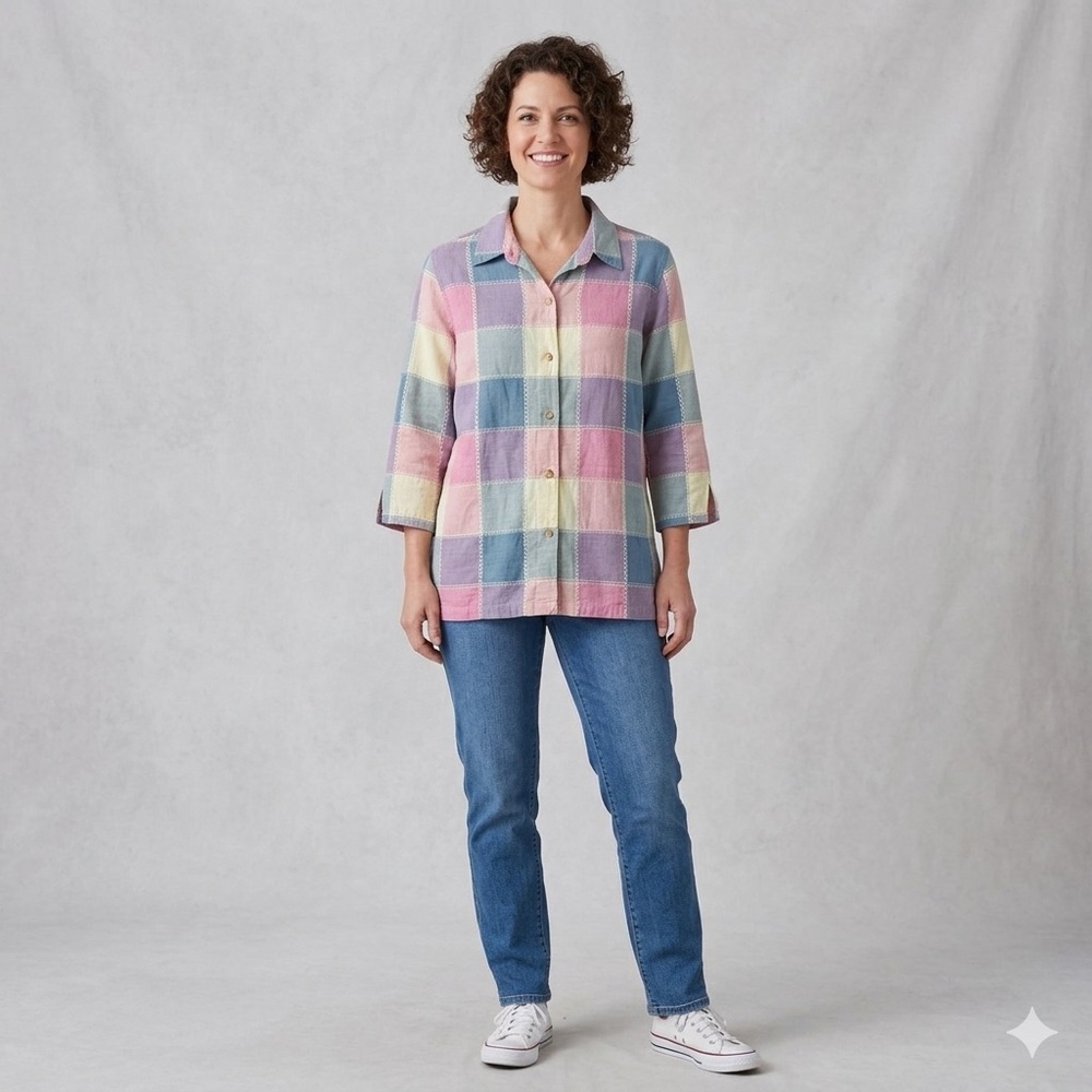 Willow Ridge Pink and Purple Patchwork Plaid Shirt Spring - Easter - Pastel - Picture 1 of 10